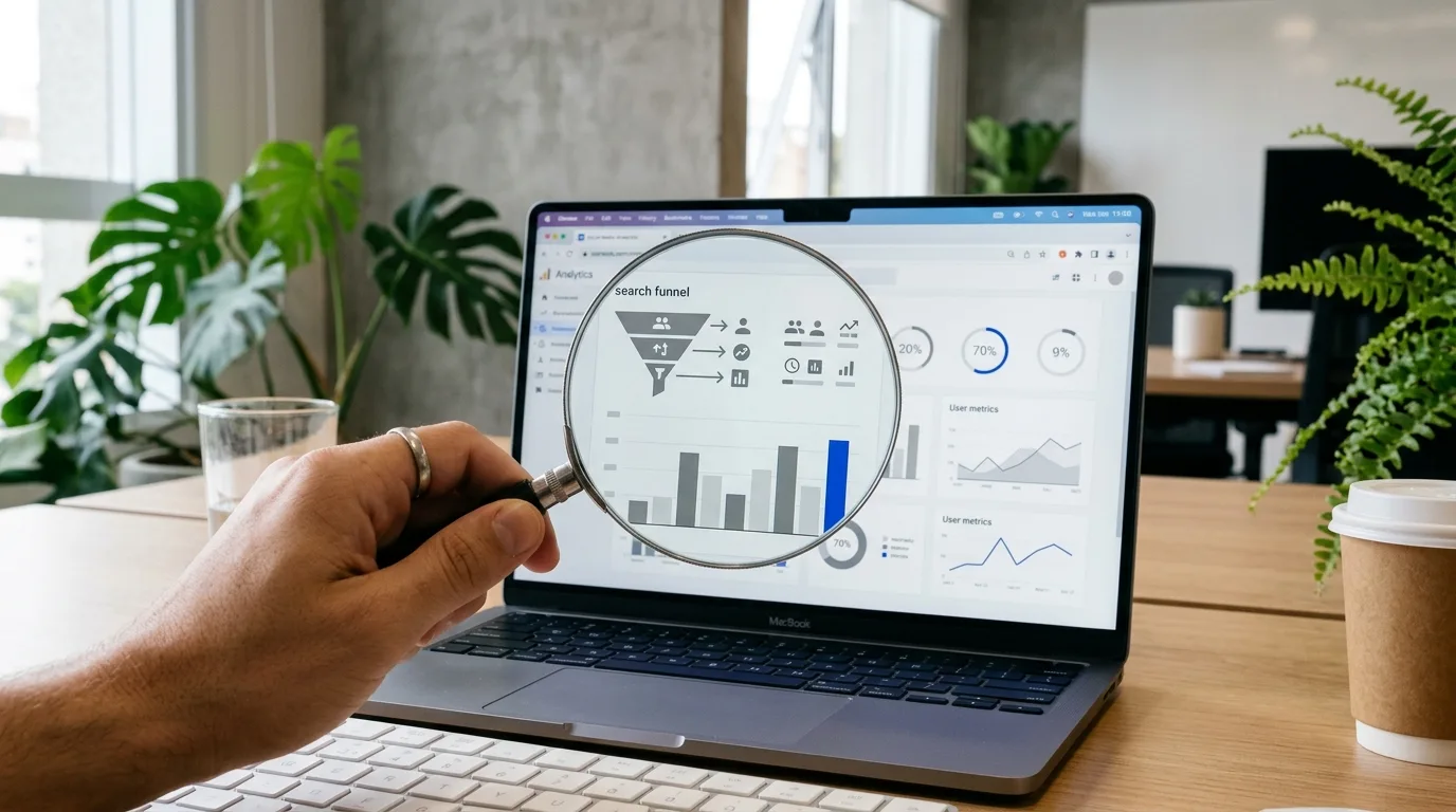 Lupa sobre tela de analytics de perfil social